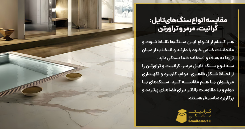 مقایسه انواع سنگ‌های تایل: گرانیت، مرمر و تراورتن