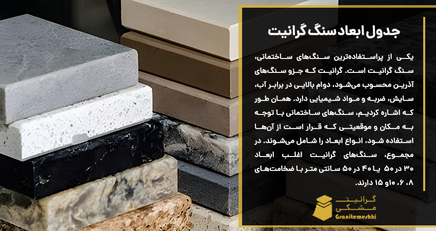 جدول ابعاد سنگ گرانیت